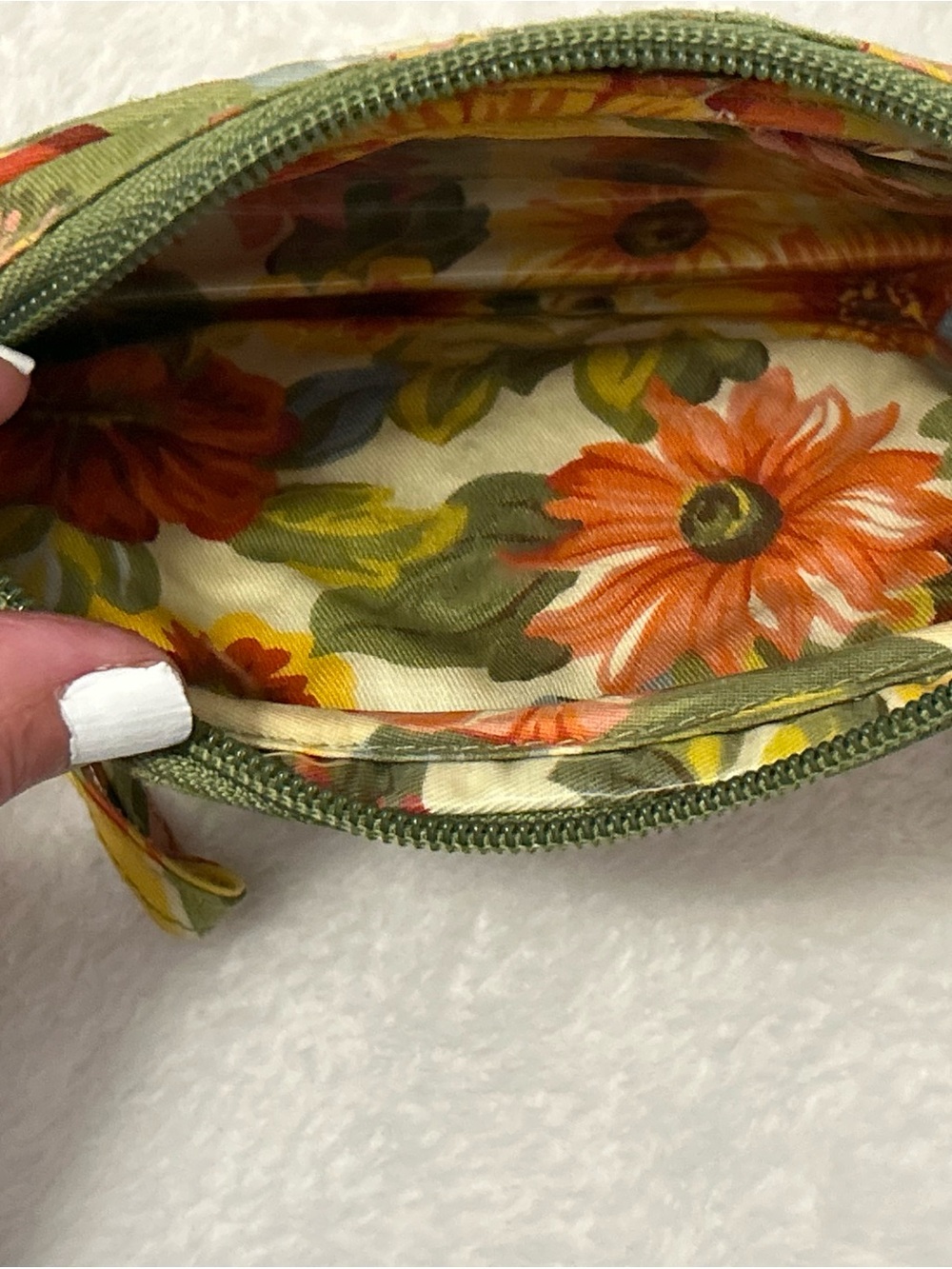 Longaberger Homestead Quilted Wristlet Wallet Green Floral Zip Organizer - Picture 6 of 8